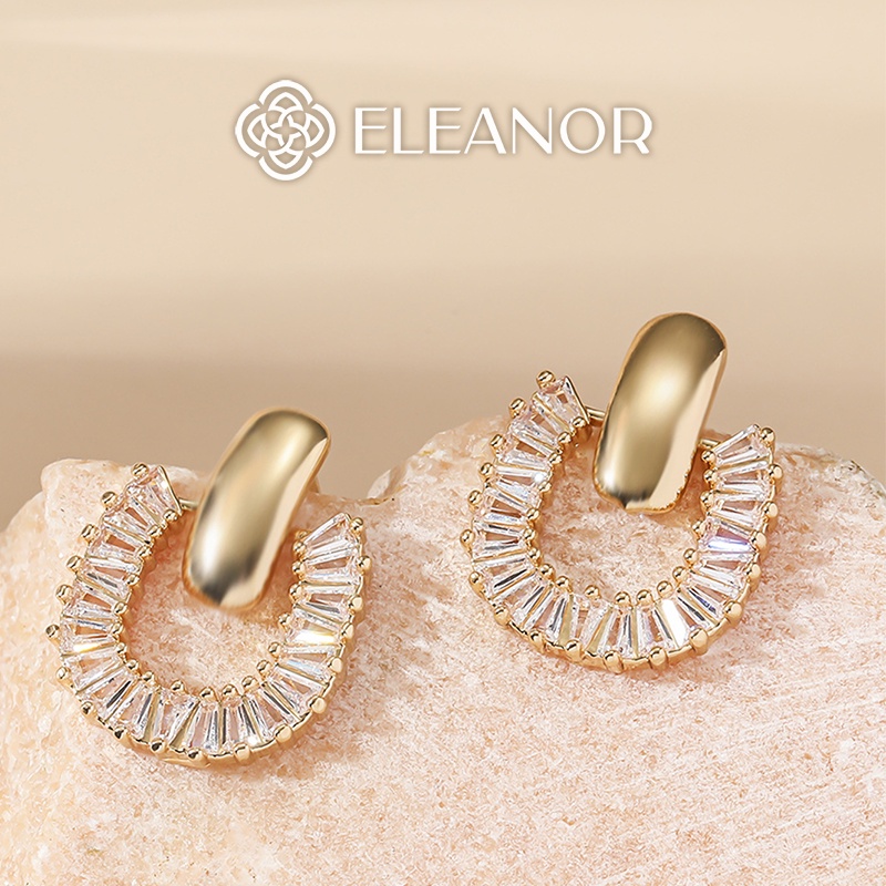 Bông tai nữ Eleanor Accessories chữ U viền đính đá phụ kiện trang sức sang chảnh độc đáo