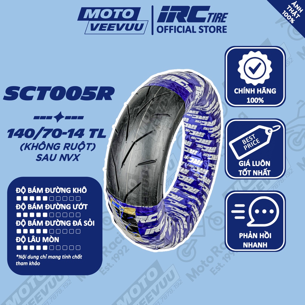 Vỏ lốp xe máy IRC INOUE 140/70-14 TL SCT-005R Sau NVX (Lốp không ruột)