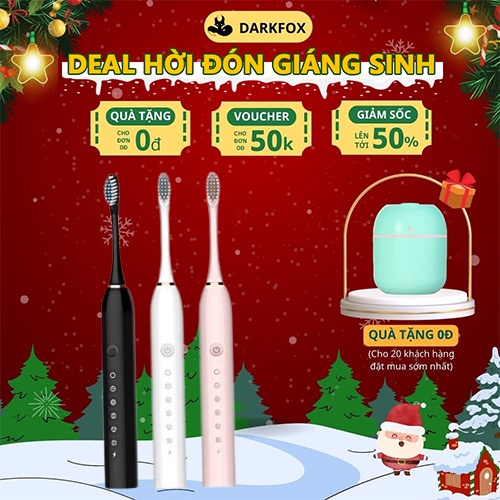 Bàn chải điện đa năng thông minh DARKFOX, máy đánh răng sóng âm tặng kèm 4 đầu thay thế BCD01