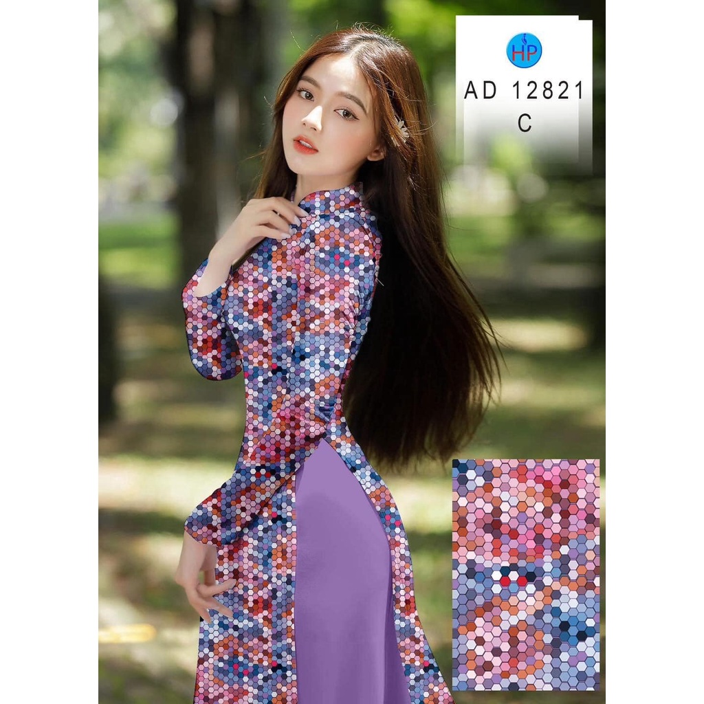 Vải áo dài in 3D hình lục giác kim tuyến, kim sa lấp lánh siêu xinh, mẫu trẻ trung