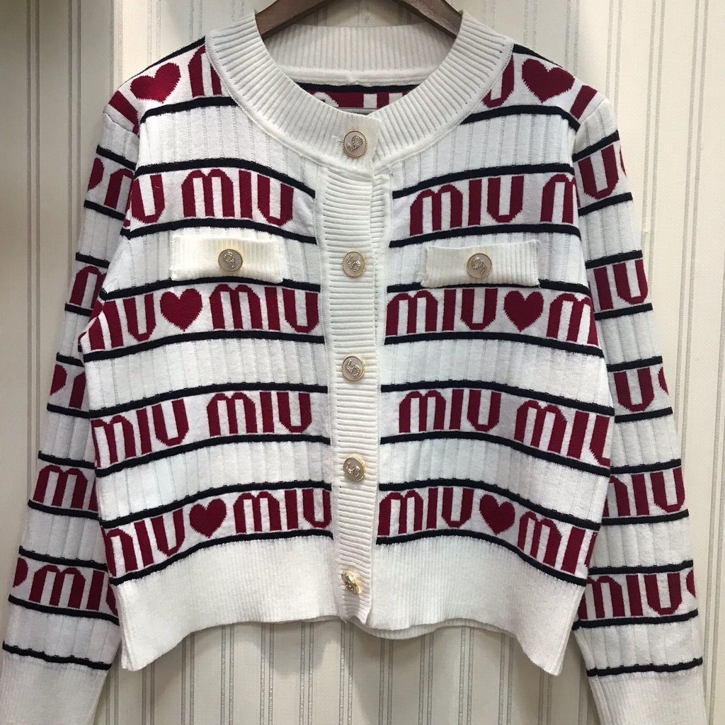 Áo Khoác Cardigan Dệt Kim Dáng Ngắn In Chữ Màu Sắc Thời Trang Xuân Hè 2022 Cho Nữ