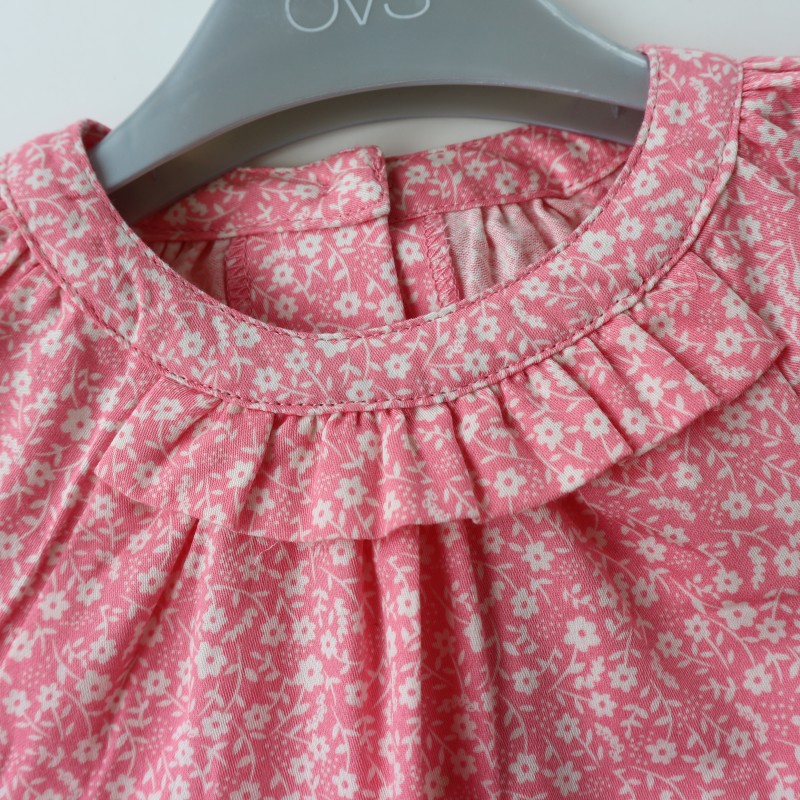 Áo váy sơ sinh bé gái C&A ngắn tay màu hồng 3-9 tháng tuổi xuất dư