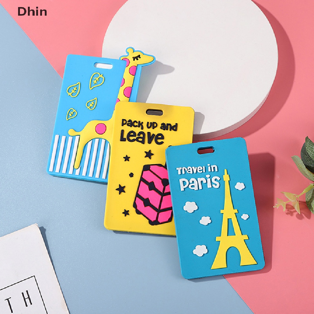[Dhin] Thẻ Ghi Hành Lý Du Lịch Bằng Nhựa Silicon Họa Tiết Hoạt Hình Dễ Thương