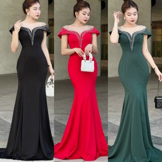 Đầm dạ hội đuôi cá tay choàng phối lưới - YB221237