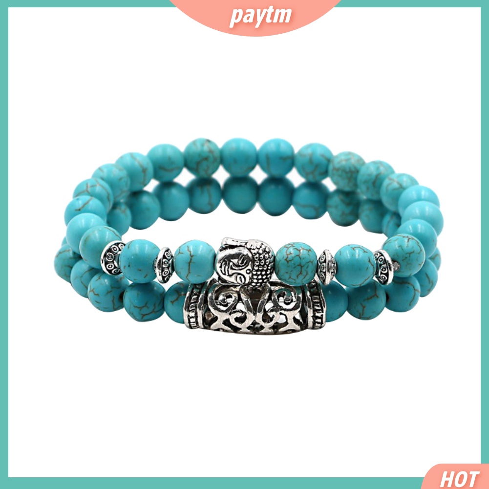 (PTM) Fashion 2Pcs Natural Stone Yoga Jewelry Unisex Buddha Head Beads Bracelets Set