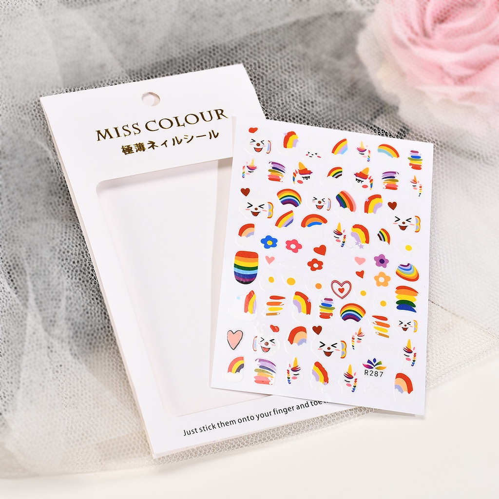 Miếng Dán Trang Trí Móng Tay Màu Cầu Vồng Xinh Xắn JP5