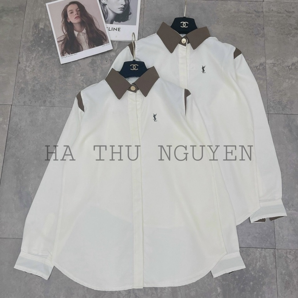 Áo sơ mi thêu Y.S.L phối cổ