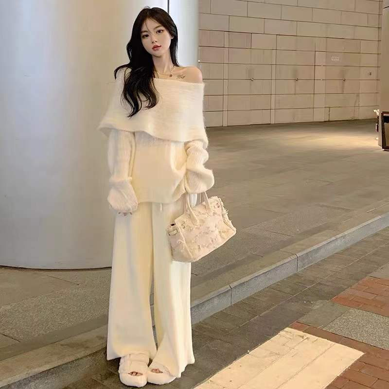 Áo len trễ vai, dáng xuông, mềm mại, không bai xù, thời trang mùa đông dành cho phái nữ