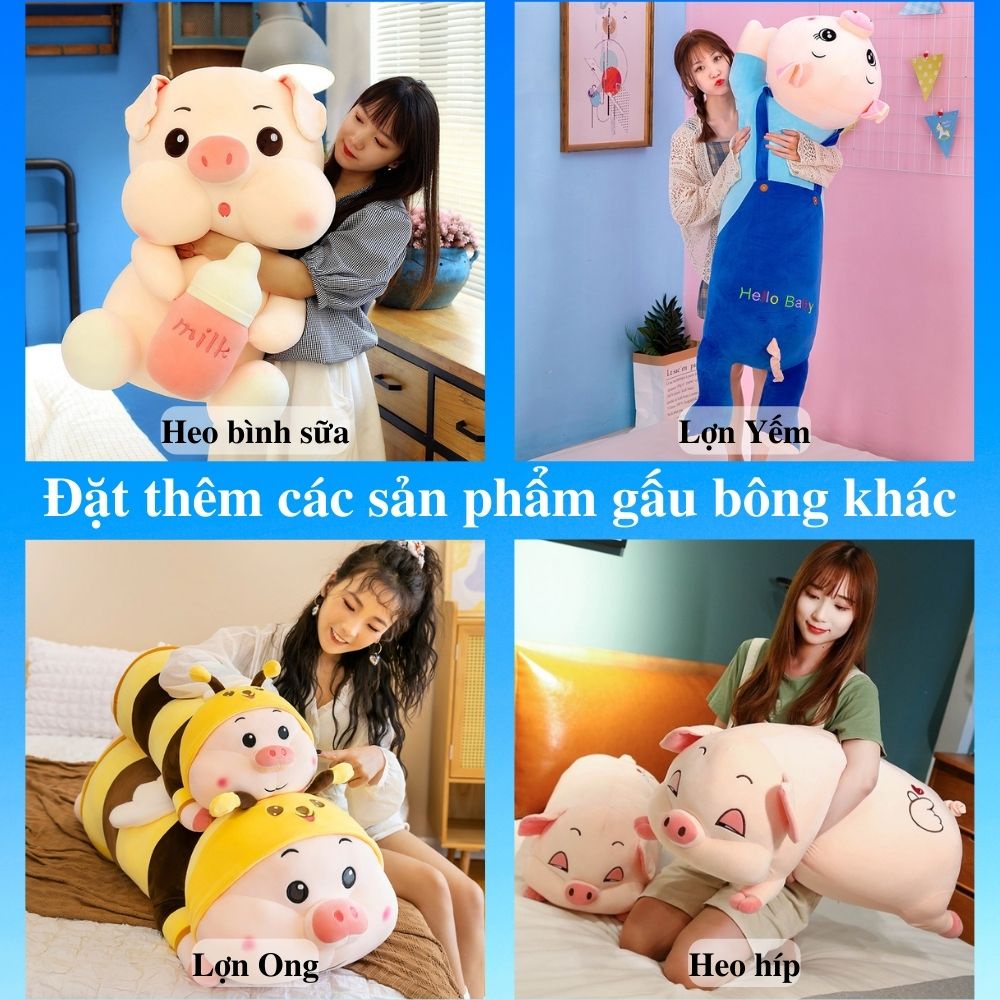Gấu bông to Lợn Heo Yếm 🛡𝑯𝒂̀𝒏𝒈 𝑪𝒂𝒐 𝑪𝒂̂́𝒑🛡, gối ôm hình thú nhồi bông Heo Lợn siêu đáng yêu cute 1m4 / 90cm