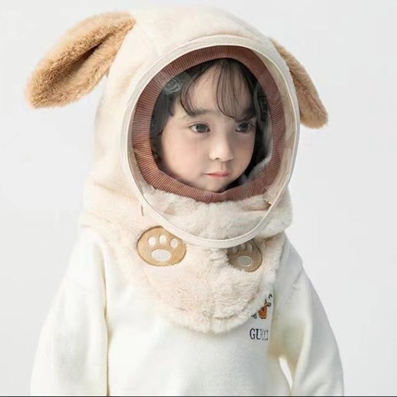 Mũ Trùm Tai Dày Dặn Chống Gió Dễ Thương Kèm Tấm Chắn Trong Suốt Giữ Ấm Mùa Đông Cho Bé