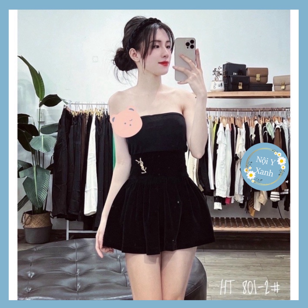 Chân váy nhung nữ ngắn xòe đi kèm đai YS vương quyền Nội Y Xanh hot trend thu đông ấm áp