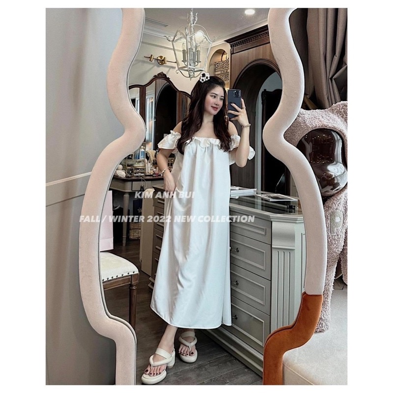 Đầm maxi trễ vai trắng