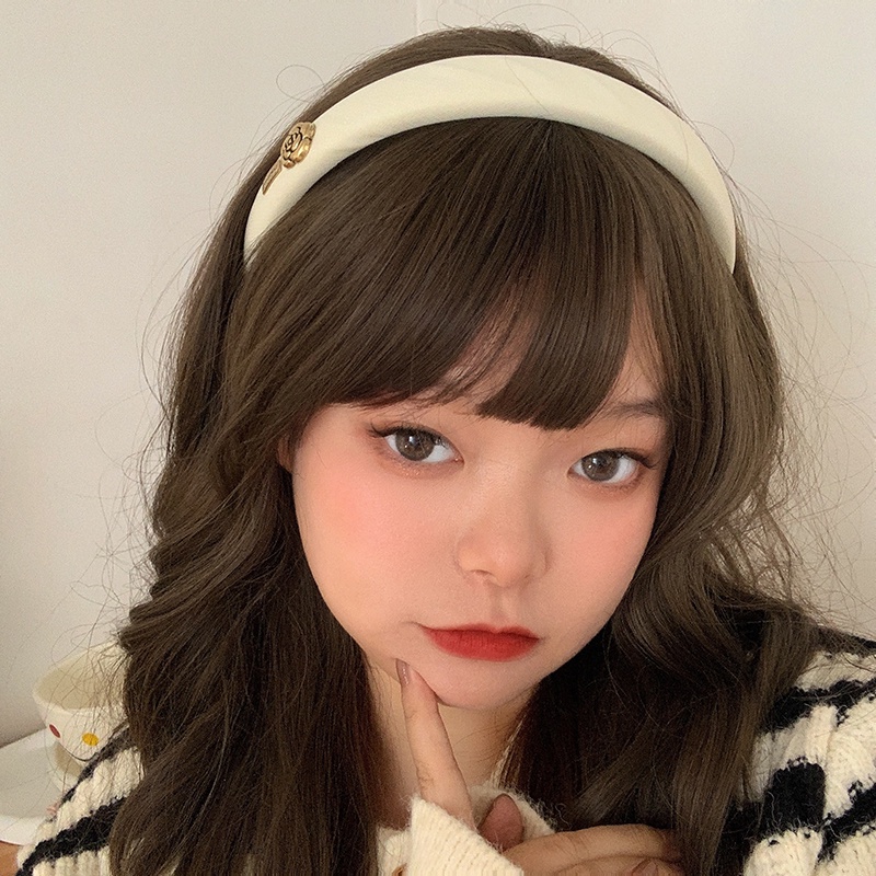 Băng Đô Xốp Màu Đen Đính Hoa Trà Phong Cách Hàn Quốc Cổ Điển