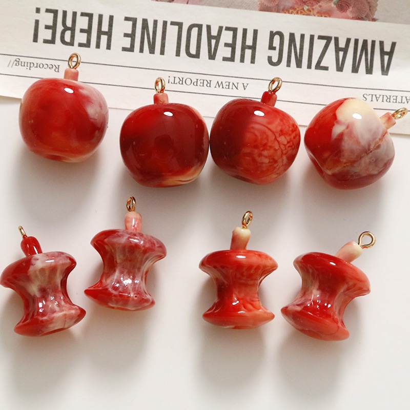 Khuyên Tai Quả Táo Ba Chiều Bằng Nhựa Resin Thủ Công Phong Cách Đồng Quê Tươi Mới Năm 2023