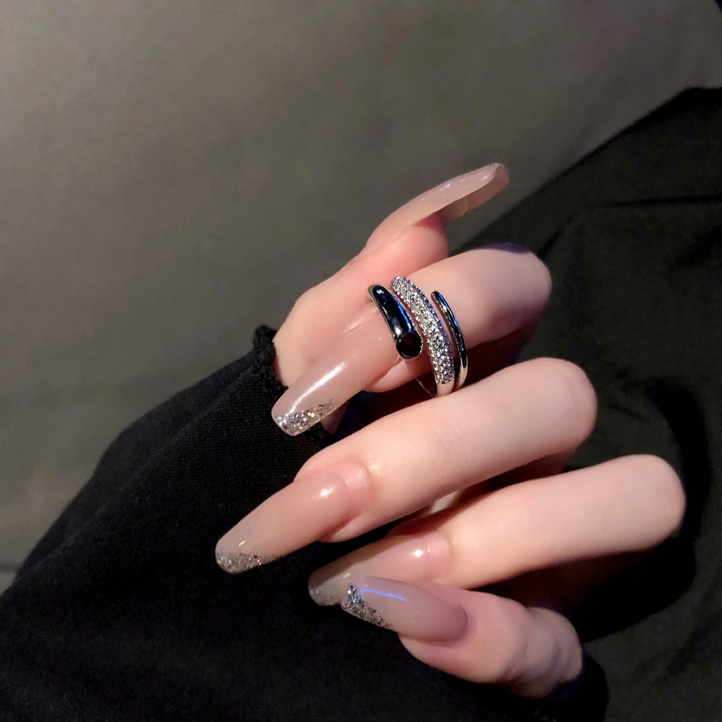 Nhẫn Dây Xích Hở Đính Đá Zircon Có Thể Điều Chỉnh Không Dễ Phai Màu Trang Sức Cao Cấp Làm Quà Tặng