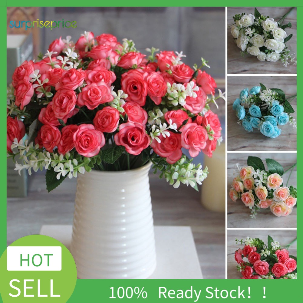 Cành 15 đầu hoa hồng nhân tạo màu sắc sống động đẹp mắt