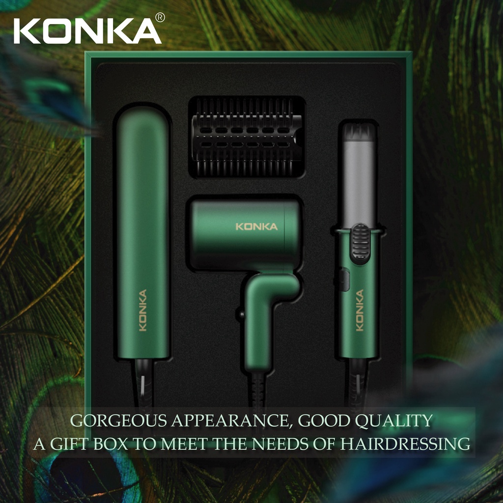 KONKA Official Store Bộ việc chăm sóc tóc di động đa chức năng Konka Set/bộ quà tặng (Máy sấy tóc+Curling Iron+Straight Tóc lược）