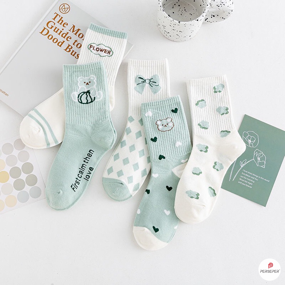 Tất vớ cổ cao nữ họa tiết dễ thương, chất liệu vải Hàn co giãn cực tốt - Sope Shop