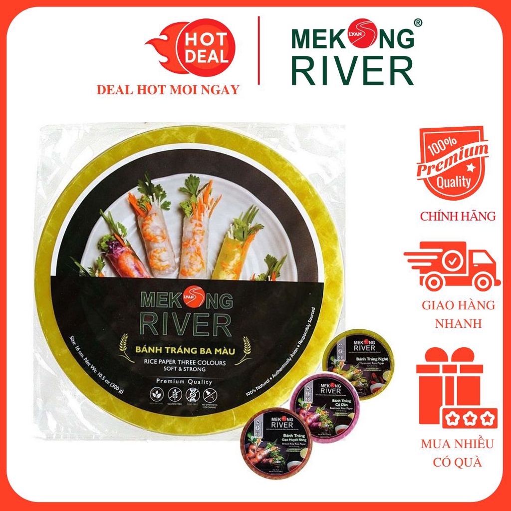 Bánh Tráng Ba Màu Mekong River 22cm 300G - Đảm Bảo 100% Màu Tự Nhiên Từ Rau Củ Quả