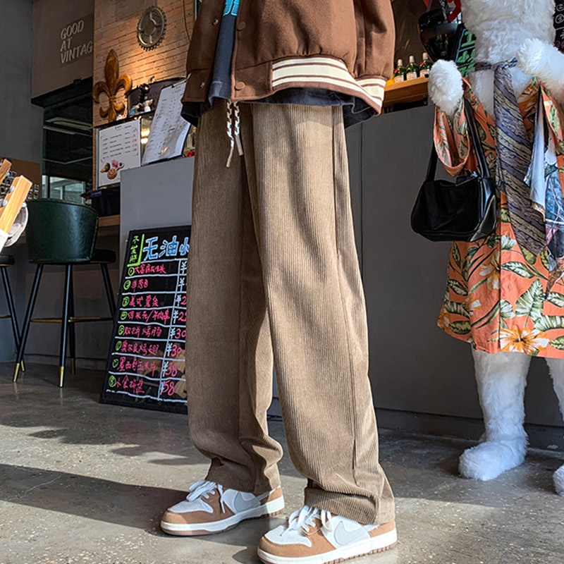 Quần Dài Nam Vải Nhung Kẻ Dáng Rộng Thời Trang Mới