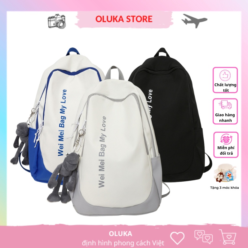 Balo ulzzang nữ basic chống nước cặp đi học thời trang du lịch Hàn Quốc vải canvas OLUKA STORE BL033