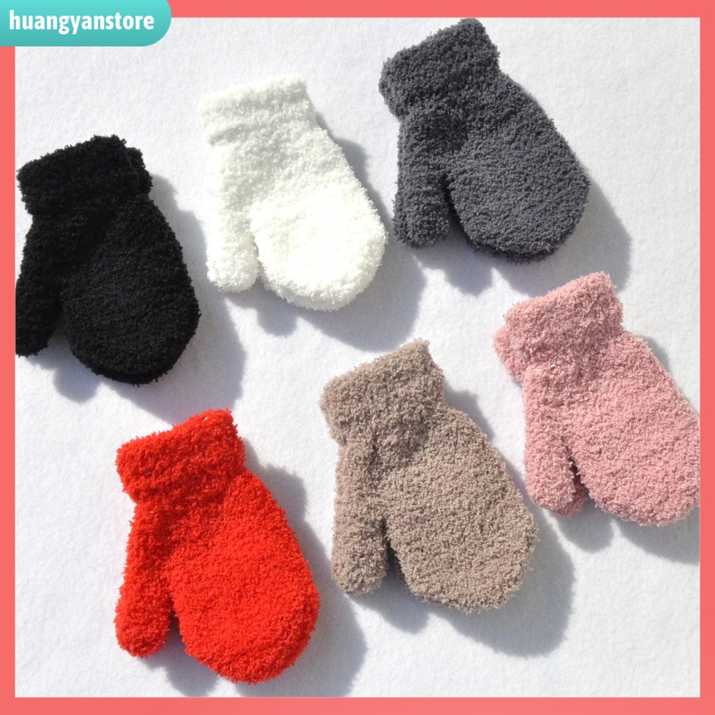 HY| Găng tay giữ ấm màu trơn dùng cho trẻ em tiện dụng