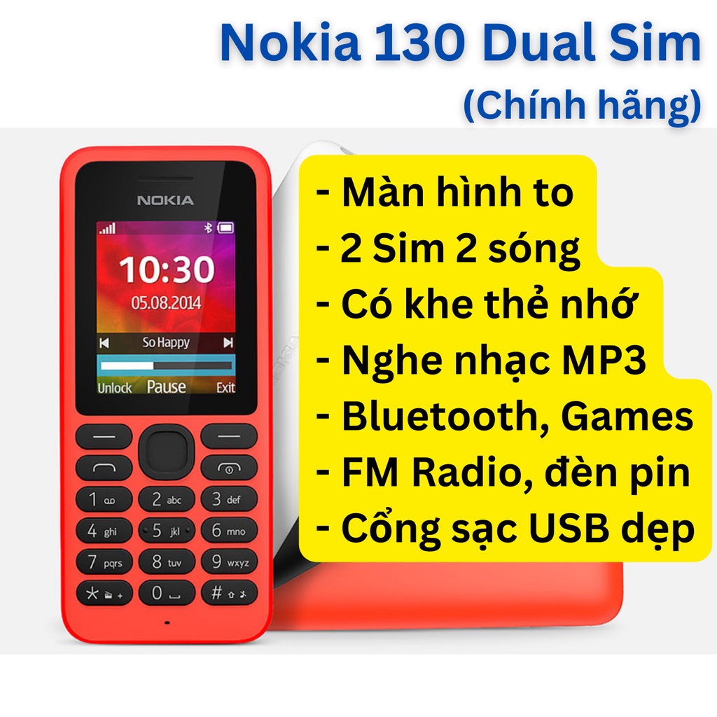 Điện thoại Nokia 130, 2 SIM, Nghe nhạc, bluetooth - Barley Star Coffee