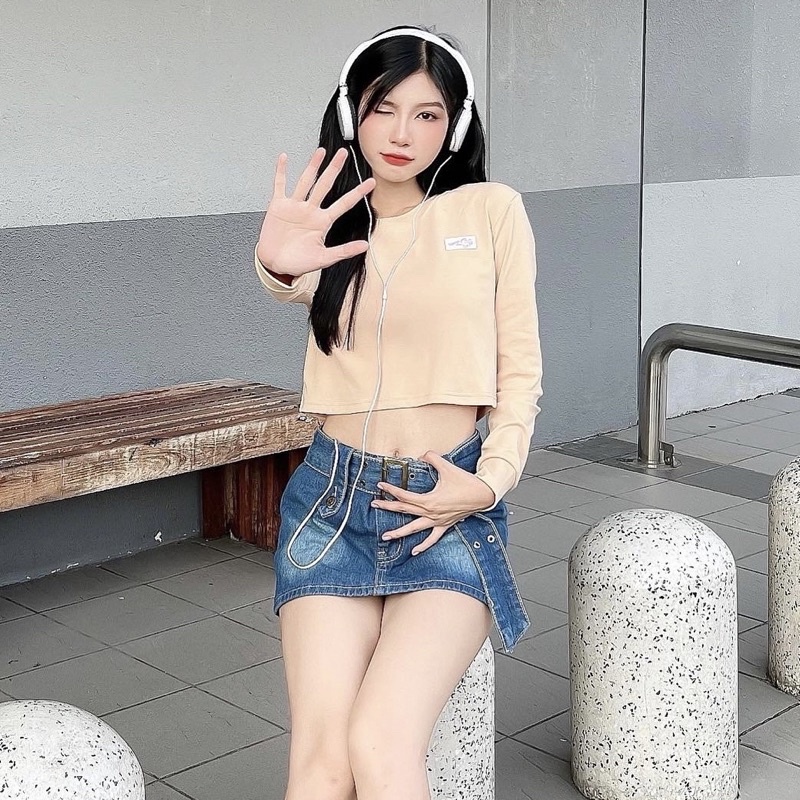 UPZ Áo Thun Croptop Tay Dài (3 Màu)