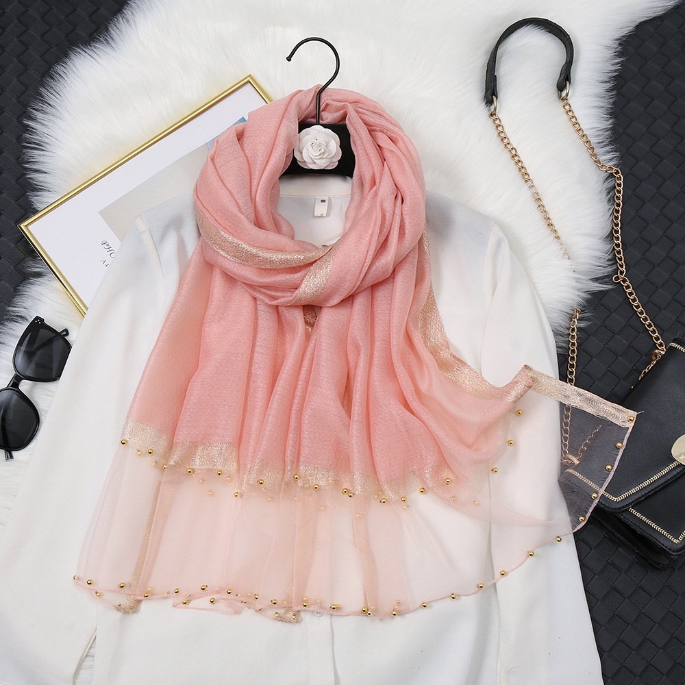 Zl Khăn Choàng Cổ Lụa Mulberry Dài Đính Ngọc Trai Nhân Tạo Cá Tính Thời Trang Mùa Xuân Dành Cho