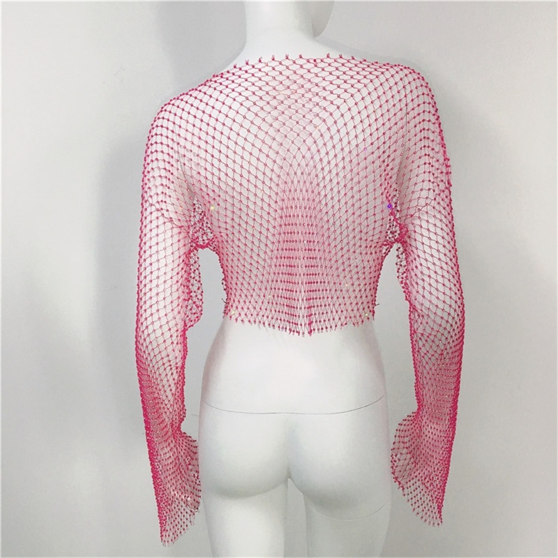 Xiangbao Áo Thun Croptop Tay Loe Đính Đá Cho Nữ