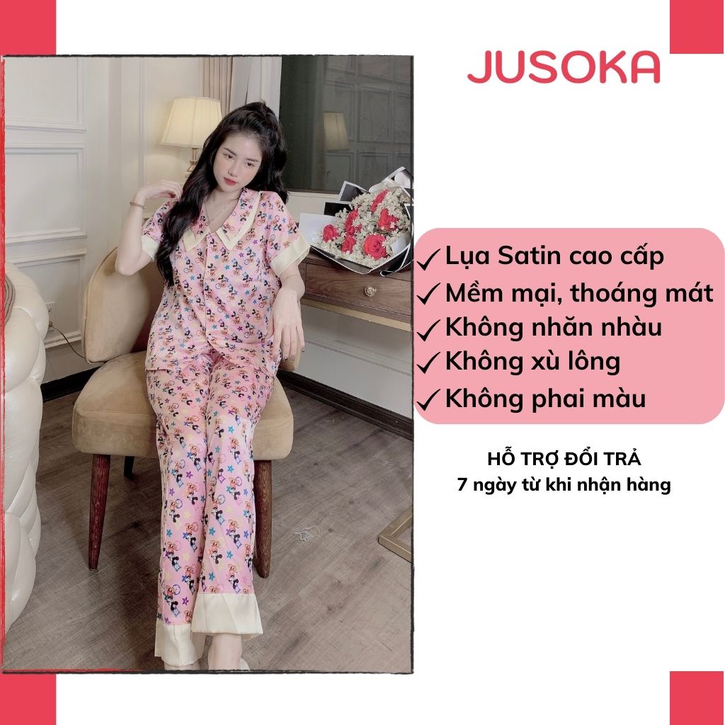 Đồ bộ nữ pijama mặc nhà lụa ngủ tay ngắn quần dài dễ thương JUSOKA