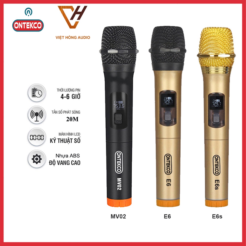 Bộ Micro đôi Không dây cao cấp ONTEKCO chính hãng, chuyên dùng cho Amply, loa kéo gia đình- bảo hành 12 tháng