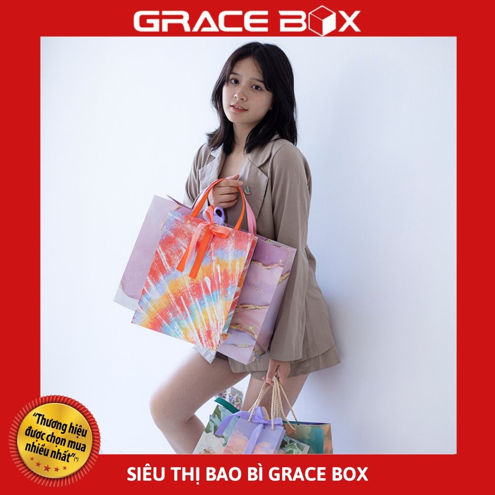 &quot;HOT&quot; Túi Giấy Quà Tặng Vân Đá Tím Sang Trọng Phong Cách Hàn Quốc (Hàng Cao Cấp) Siêu Thị Bao Bì Grace Box - Mã TCC06