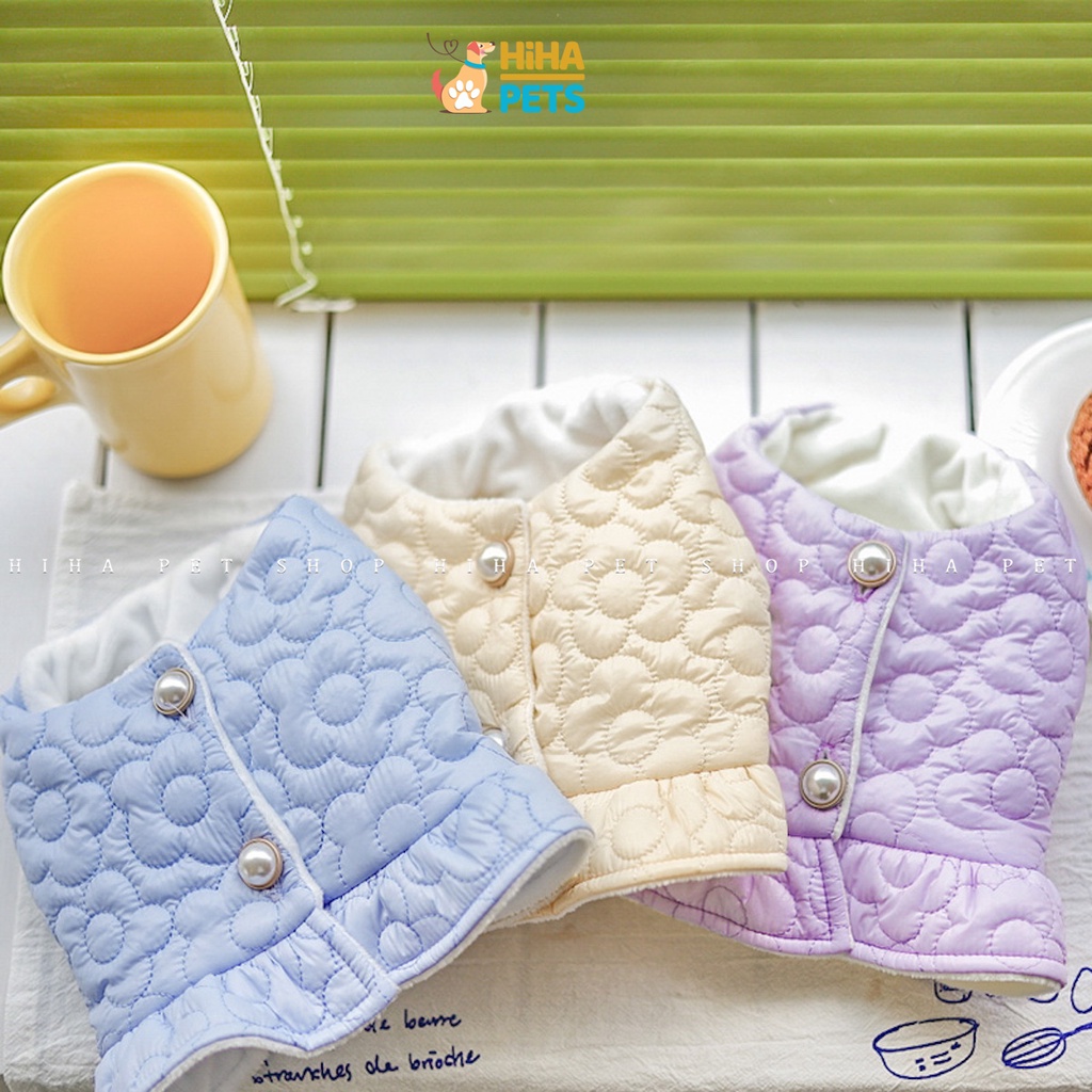 Đầm Phao Hoa Cho Chó, Áo Phao Chó Mèo, Áo Ấm Mùa Đông Cho Thú Cưng Cao Cấp Hihapet