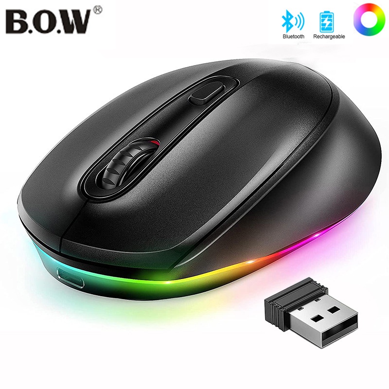 Chuột không dây Bluetooth 2.4G 2400DPI Có Đèn LED Nền Có Thể Sạc Lại