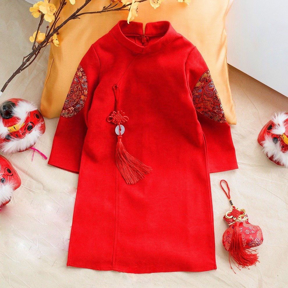 Áo dài cách tân bé trai thêu tay MONKEY KIDS