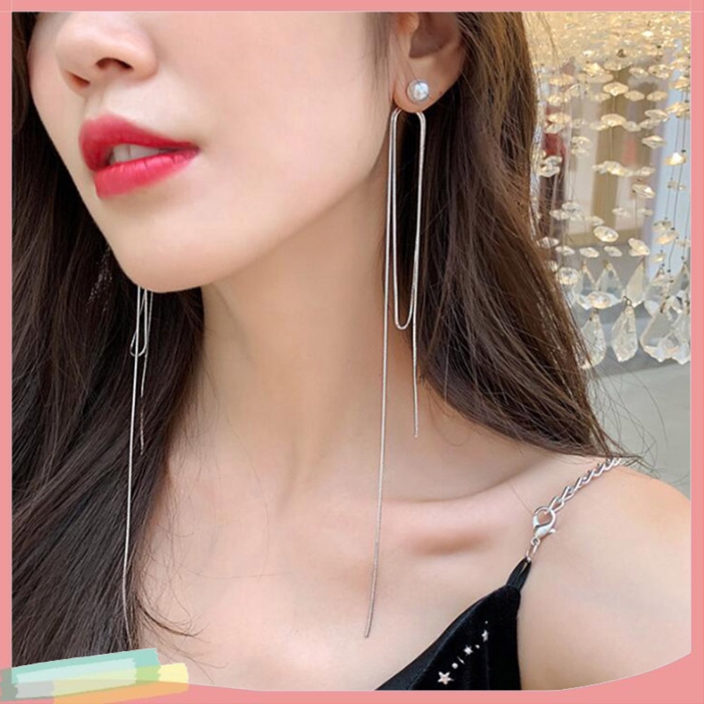 Đôi Khuyên Tai Dài Phối Tua Rua Đính Ngọc Trai Giả Thời Trang Cho Nữ