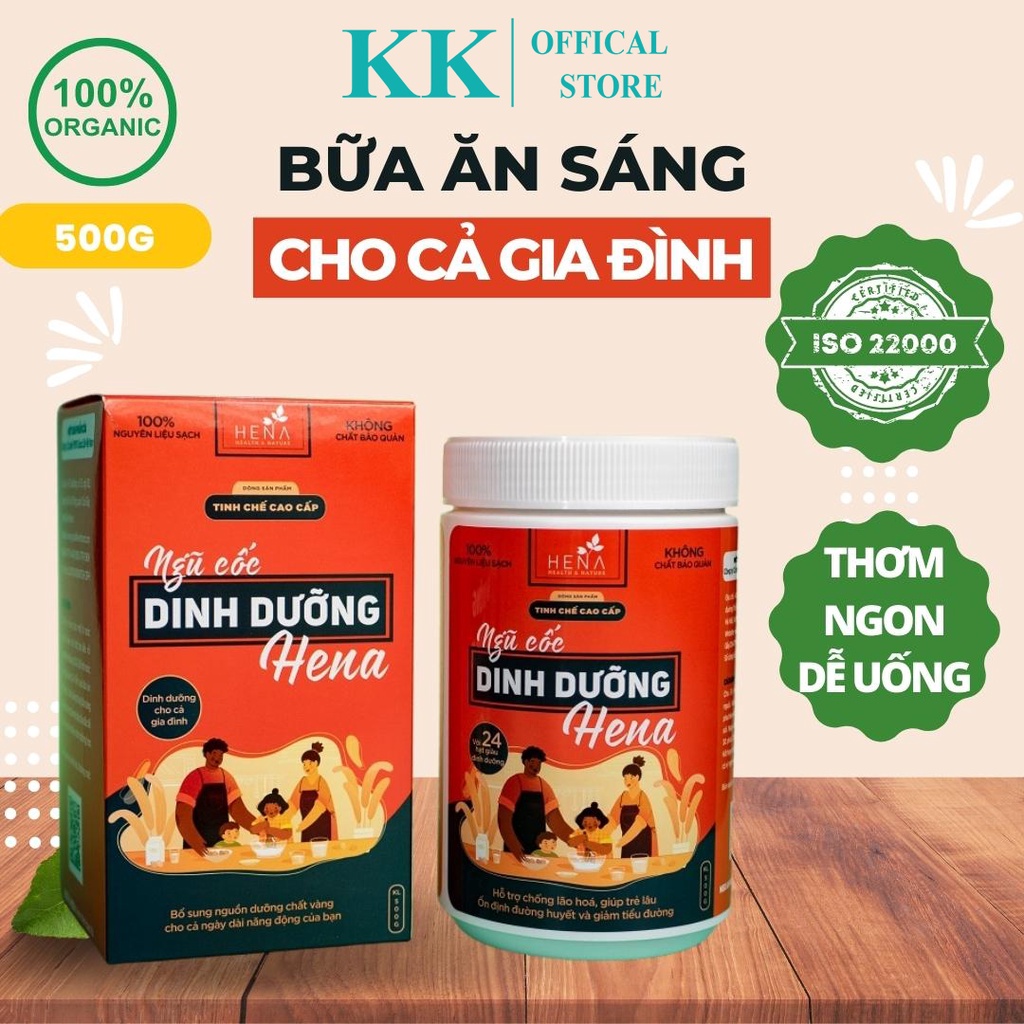 Ngũ Cốc Dinh Dưỡng Hena 500G Từ Hơn 20 Loạt Hạt, Bột Ngũ Cốc Ăn Sáng Cho Cả Gia Đình Đạt Chuẩn Iso 22000