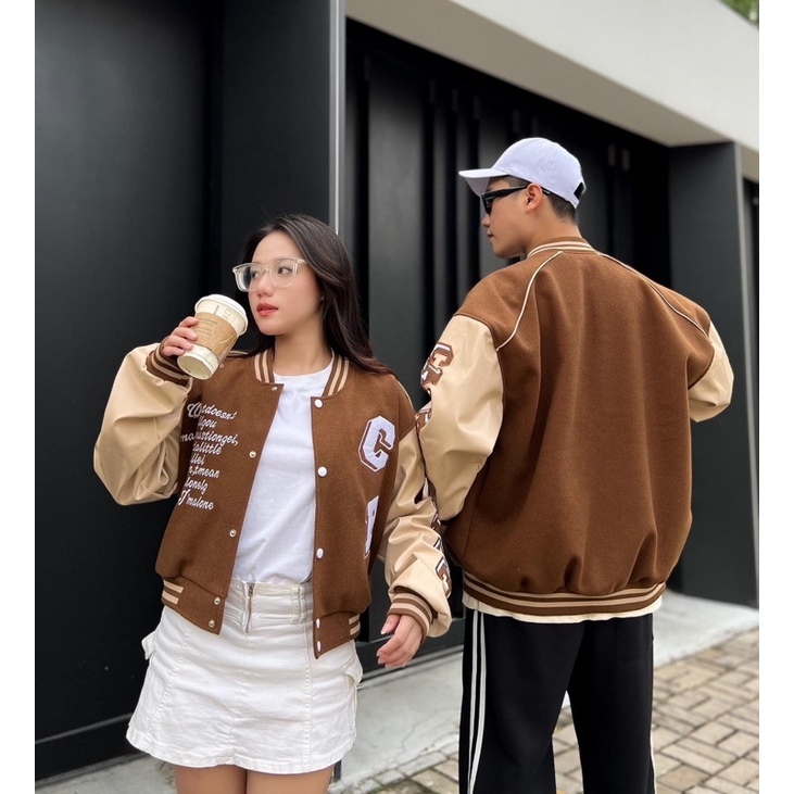 Áo khoác Bomber Nỉ Bông lót dù CB màu NÂU/Nam nữ unisex/Áo Jacket phong cách Ullzang 🖤