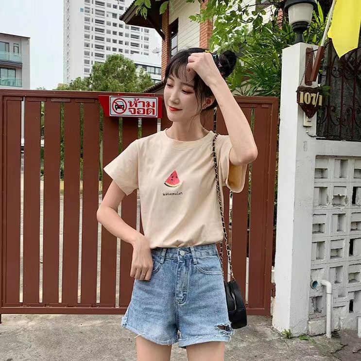 Áo Thun Đa Năng Tay Ngắn Màu Xanh Bơ Phong Cách Hàn Quốc WAN16