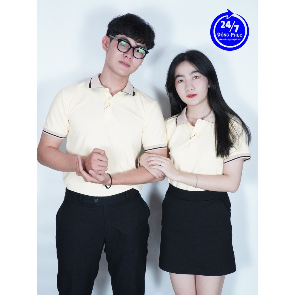 Áo POLO màu VÀNG NHẠT nhẹ nhàng lịch sự cho cặp đôi, form áo tôn dáng siêu đẹp