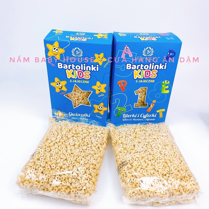 Nui hữ cơ hình sao, nui chữ Bartolini Ba Lan cho bé ăn dặm 250g