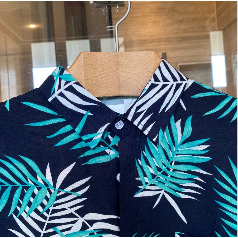 Áo Sơ Mi Hè Cổ Bẻ Hoa Lá Du Lịch Biển RETRO, Lanh Lụa Mềm Mịn Thoáng Mát