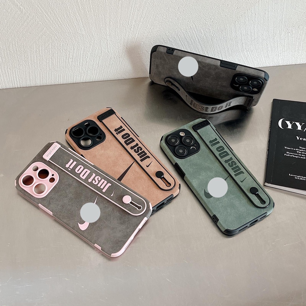 Ốp Điện Thoại Da Cừu Phối Silicon Mềm Gắn Dây Đeo Cổ Tay Làm Vòng Đỡ iPhone 14 13 Pro Max 12 11 XR XS X 8 7Plus SE2020
