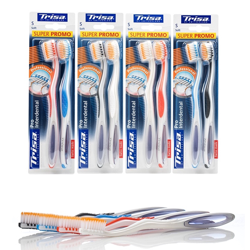 Combo 2 Vỉ Đôi Bàn Chải Đánh Răng Lông Tơ Siêu Mềm Trisa Pro Interdental Duo