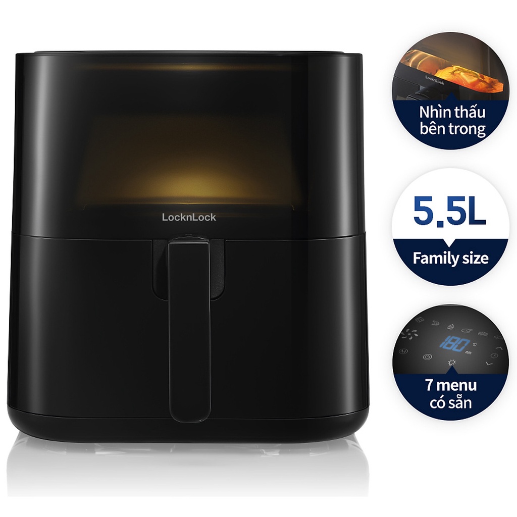Nồi Chiên Không Dầu Locknlock Visible Air Fryer CUBE EJF996BLK 5.5L - Hàng Chính Hãng