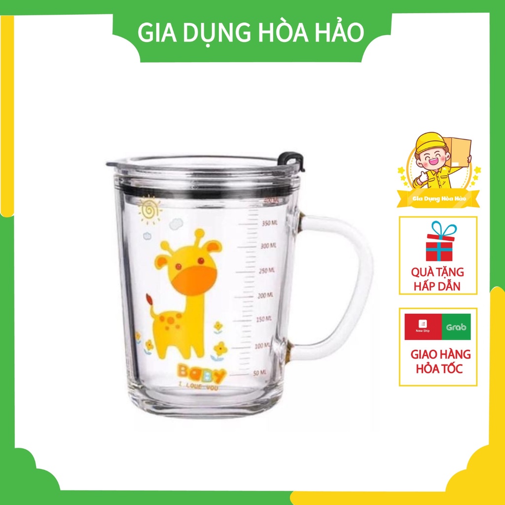 Ly Thủy Tinh Chia Vạch Ml Kèm Ống Hút Và Nắp Chống Tràn Nhỏ Gọn Tiện Dụng