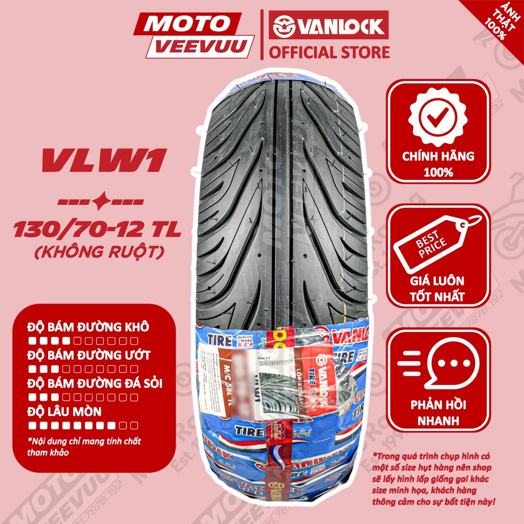 Vỏ lốp xe máy VANLOCK 130/70-12 TL VLW1 xe Grande MSX Vespa Sprint Vespa Primavera GTS Lốp không ruột