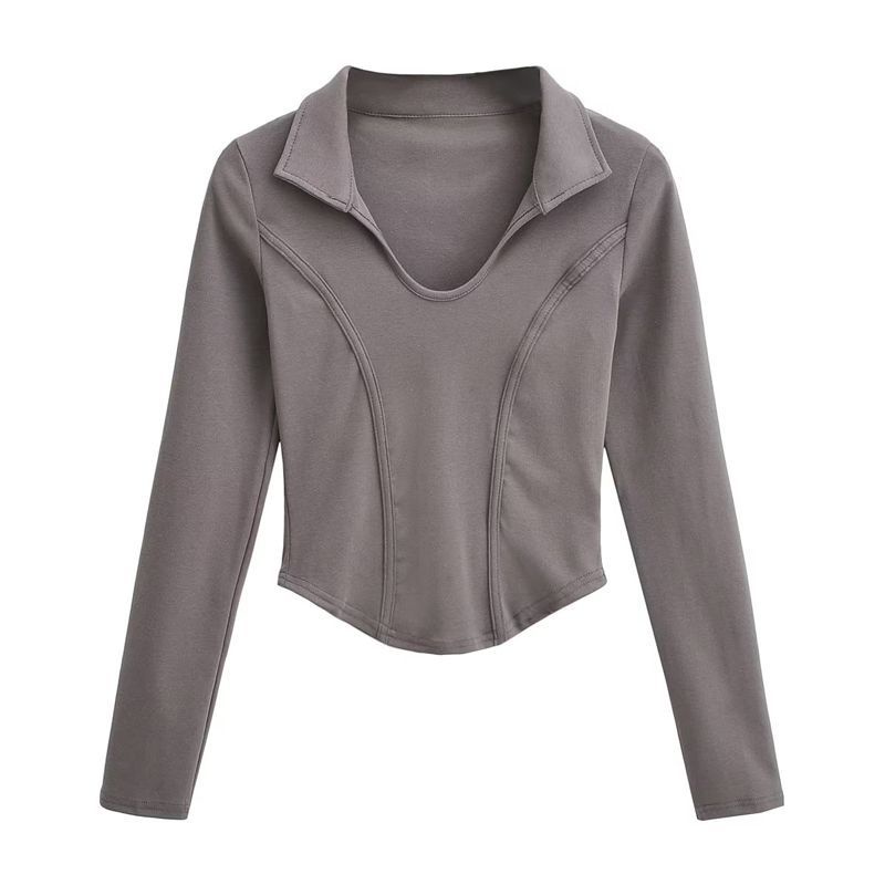 Áo Kiểu Tay Dài Cổ Chữ U Dáng Ôm Phong Cách Retro Dành Cho Nữ