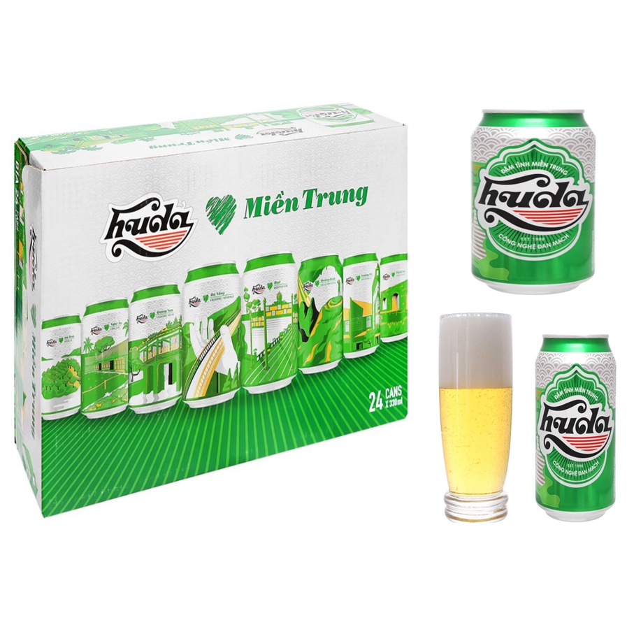 Thùng 24 lon bia Huda 330ml